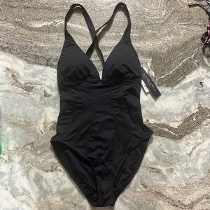 La Blanca Black One-Piece Swimsuit with Crossback Straps